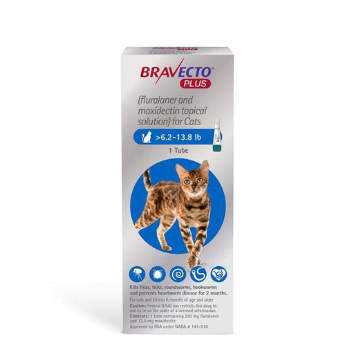 Bravecto Plus Topical Solution for Cats, >6.2-13.8 lbs, (Blue Box)