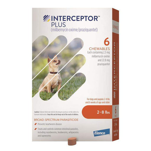 Interceptor Plus Chew for Dogs, 2-8 lbs, (Orange Box)