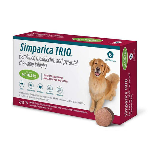 Simparica Trio Chewable Tablet for Dogs, 44.1-88 lbs, (Green Box)
