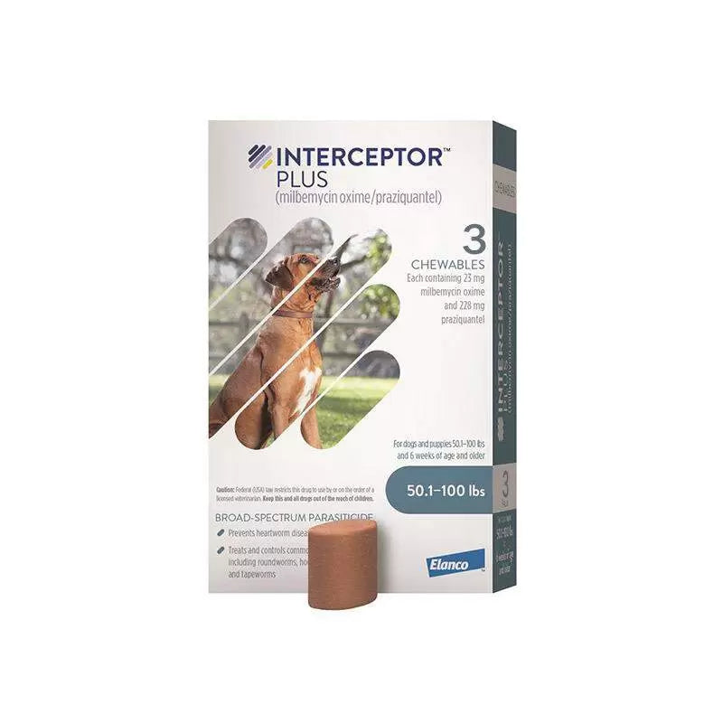 Interceptor Plus Chew for Dogs, 50.1-100 lbs, (Blue Box)