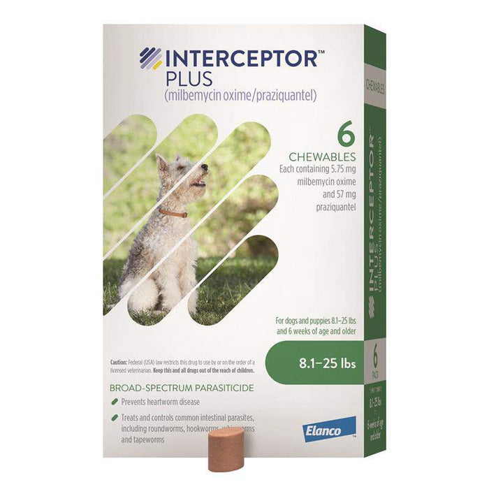 Interceptor Plus Chew for Dogs, 8.1-25 lbs, (Green Box)