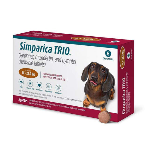 Simparica Trio Chewable Tablet for Dogs, 11.1-22.0 lbs, (Caramel Box)
