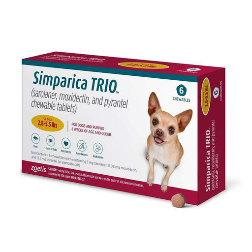 Simparica Trio Chewable Tablet for Dogs, 2.8-5.5 lbs, (Gold Box)