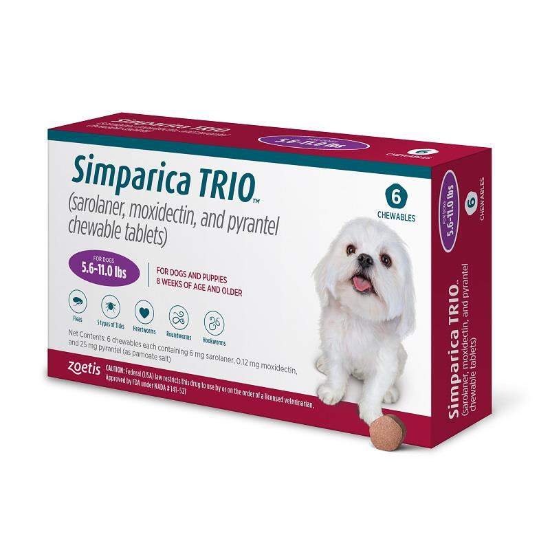 Simparica Trio Chewable Tablet for Dogs, 5.6-11.0 lbs, (Purple Box)