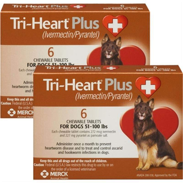 Tri-Heart Plus Chewable Tablet for Dogs, 51-100 lbs, (Brown Box)